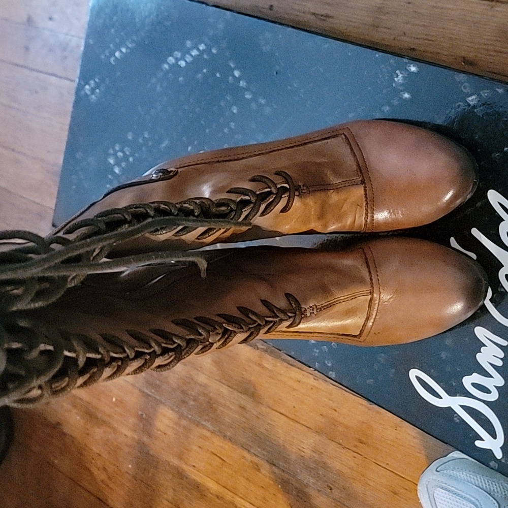 Brown Lace-Up Knee-High Boots - Picture 3 of 4